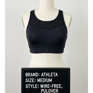 Athleta Womens Black Round Neck Racerback Strap Pullover Sports Bra Size Medium
